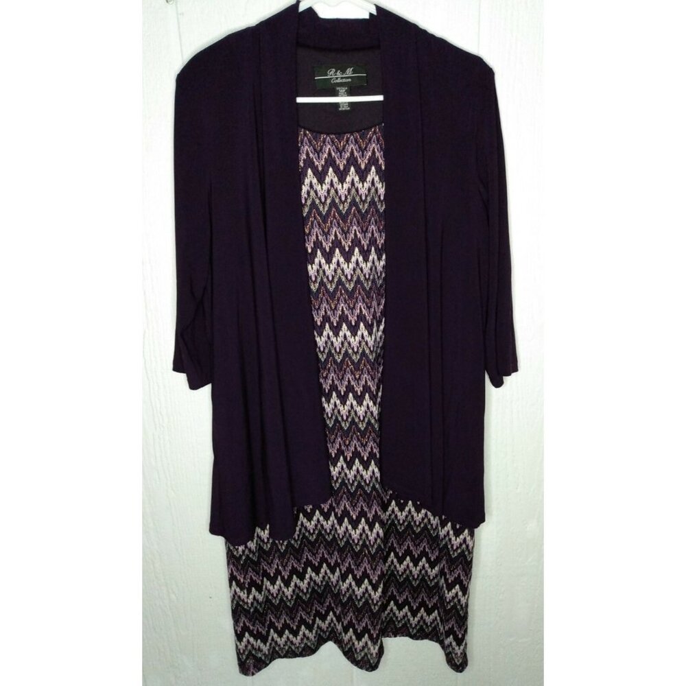 R & M Collection Women 14P Petite Purple Gold Sheath Dress w/ Jacket Knee Length
